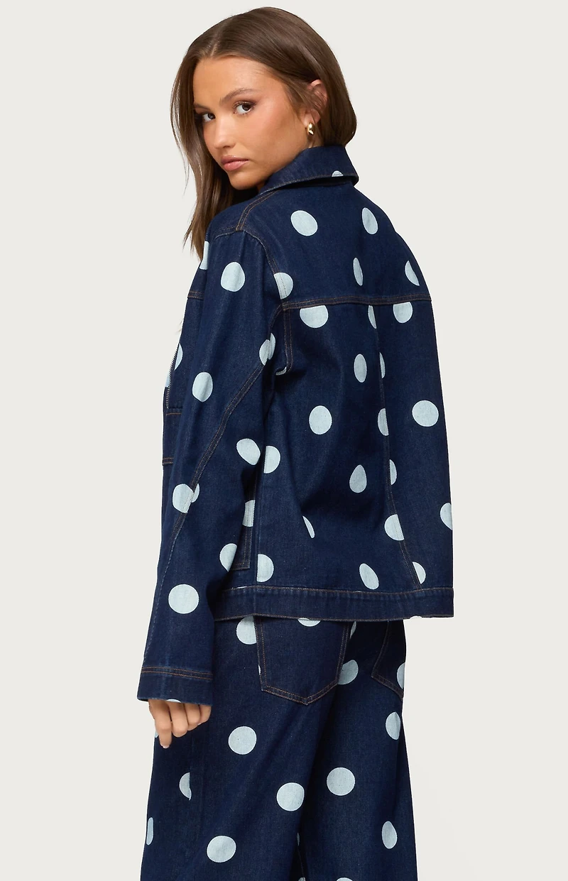 Edikted Leyah Polka Dot Oversized Denim Jacket