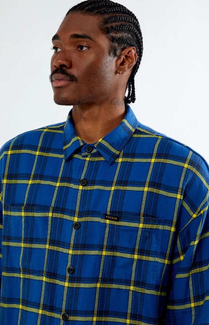 Wrangler x PacSun Blue Long Sleeve Classic Flannel Shirt