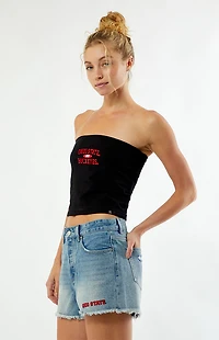 HYPE & VICE Ohio State Buckeyes High Waisted Relaxed Patched Denim Shorts