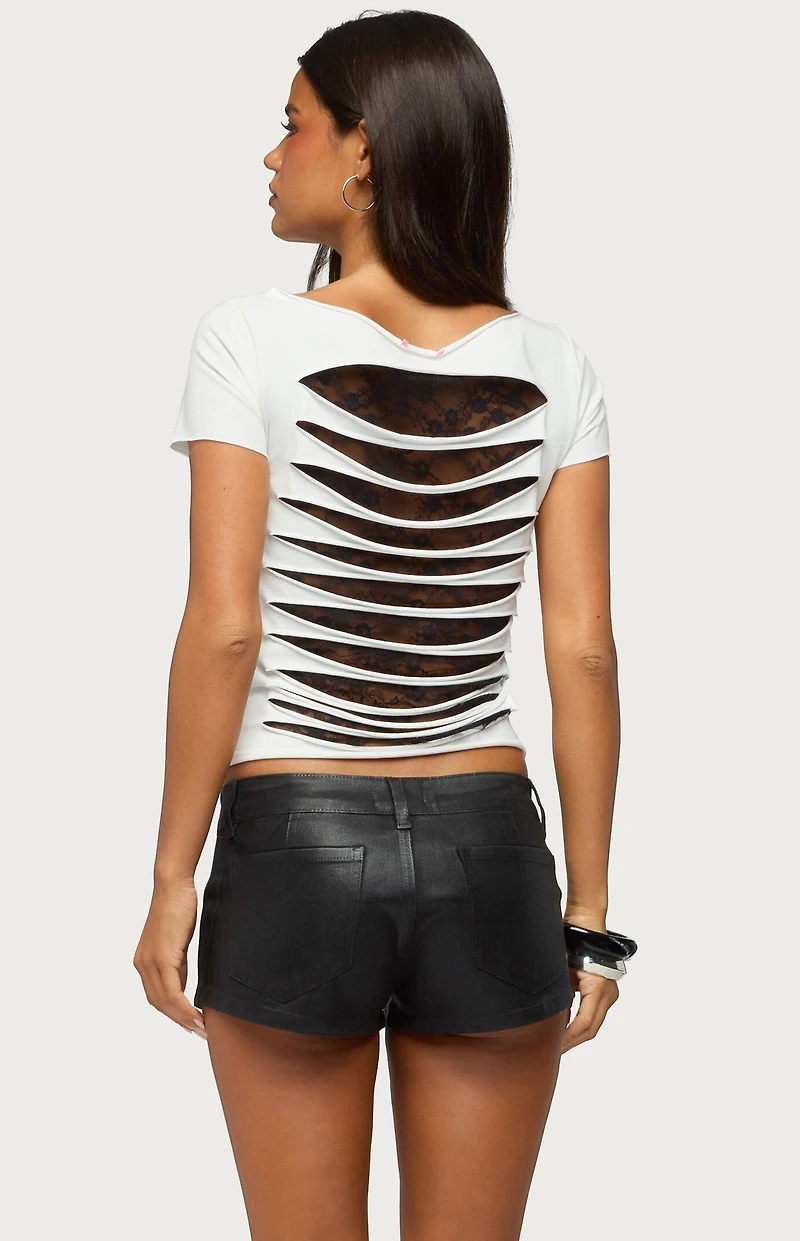 Edikted Rea Shredded Cutout Lacey Top