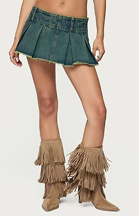 Edikted Frayed Pleated Denim Mini Skort