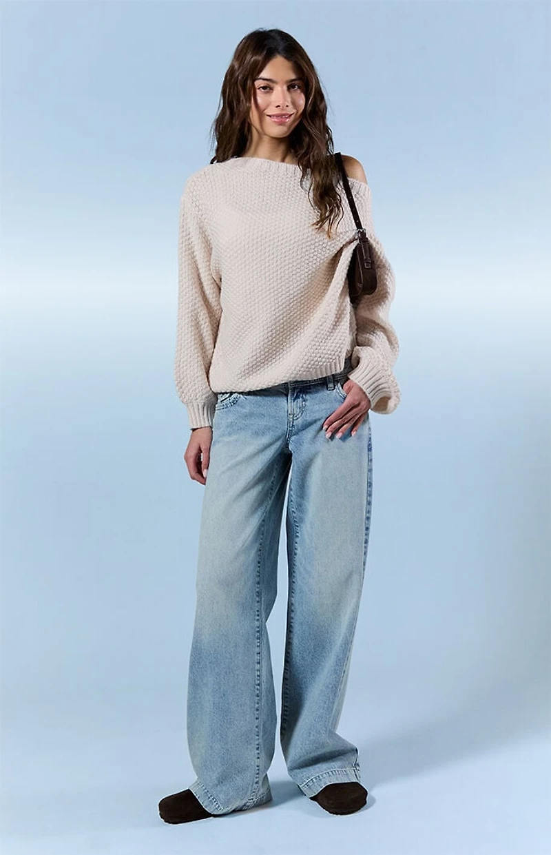 Pacsun Kaia Ultimate Low Rise Baggy Jeans Button Pocket Light Blue