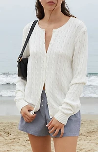 John Galt White Amalie Cable Knit Cardigan