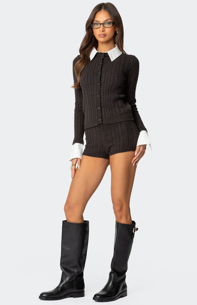 Edikted Avey Cable Knit Shorts