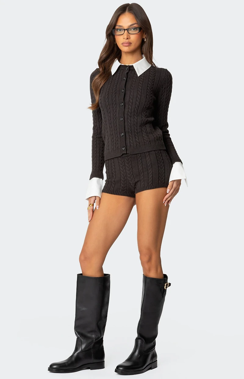 Edikted Avey Cable Knit Shorts