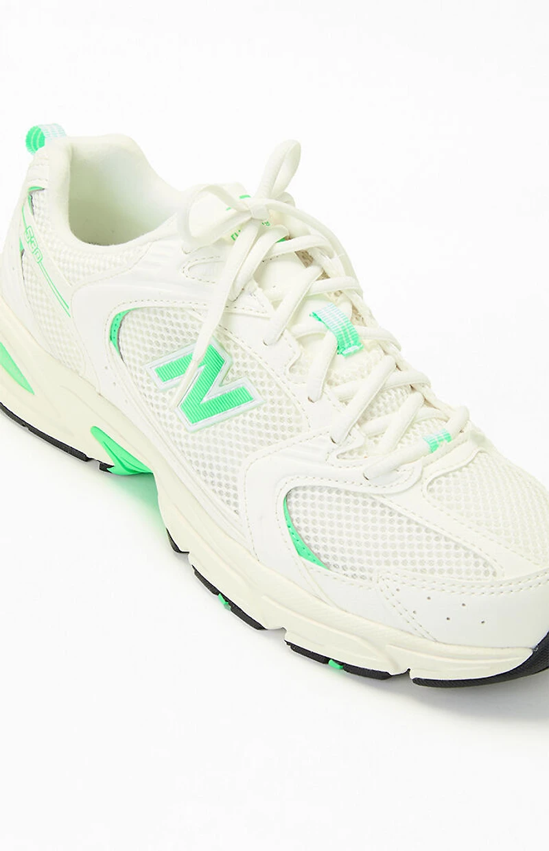New Balance White & Green 530 Sneakers