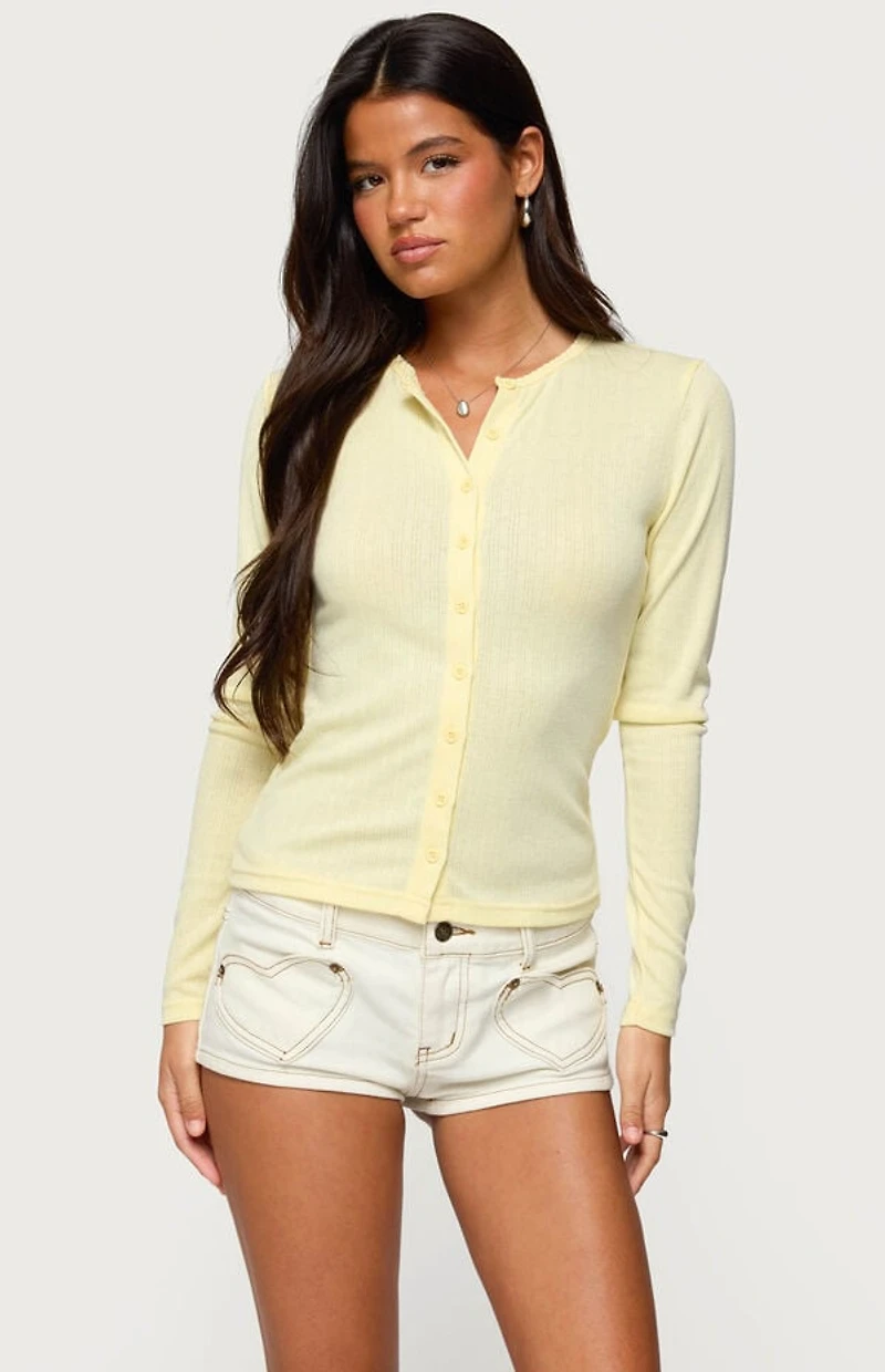 Edikted Maeva Button Up Pointelle Top