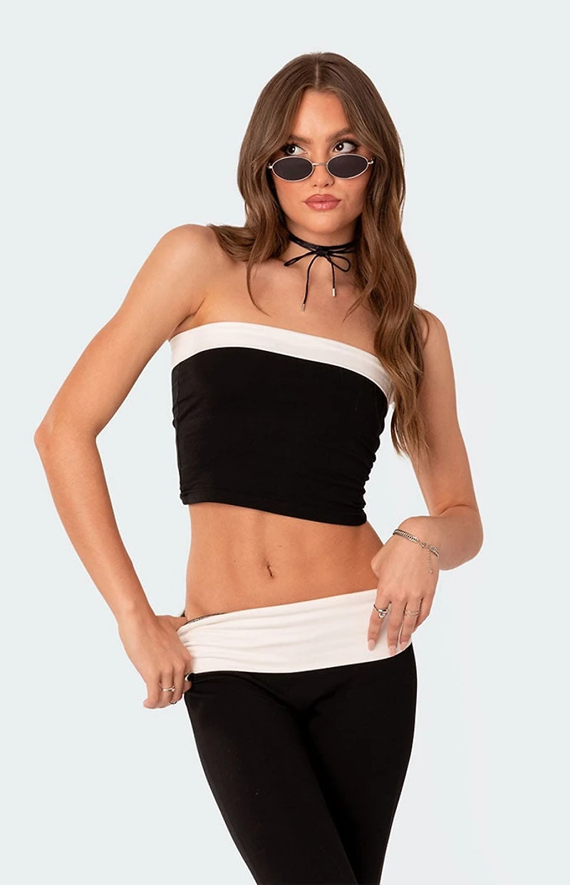 Edikted Contrast Fold Over Tube Top