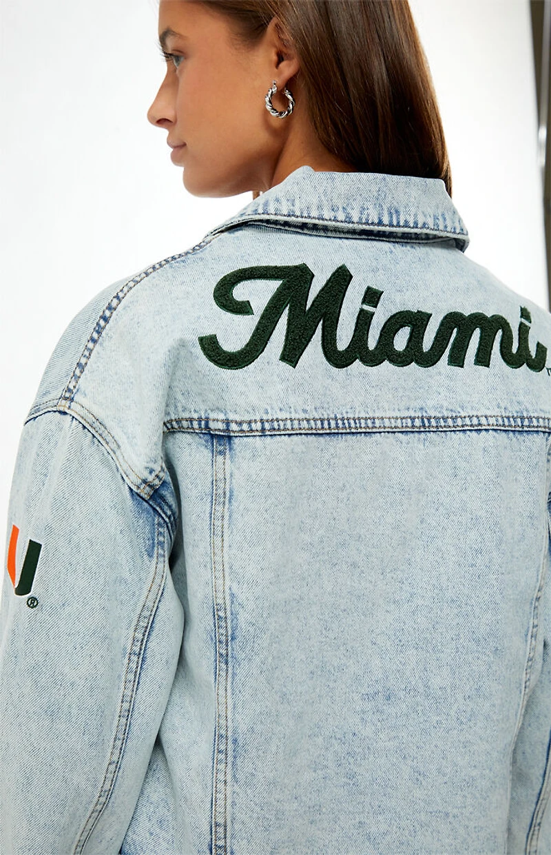 HYPE & VICE Miami Hurricanes Frayed Cropped Denim Jacket