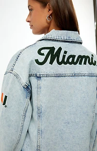 HYPE & VICE Miami Hurricanes Frayed Cropped Denim Jacket