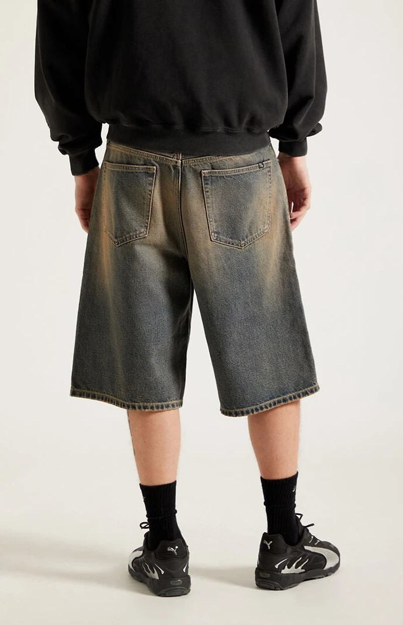 Pacsun Austin Extreme Baggy Denim Shorts Dark Blue Tint