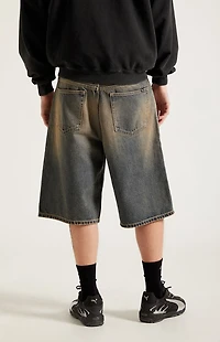 Pacsun Austin Extreme Baggy Denim Shorts Dark Blue Tint