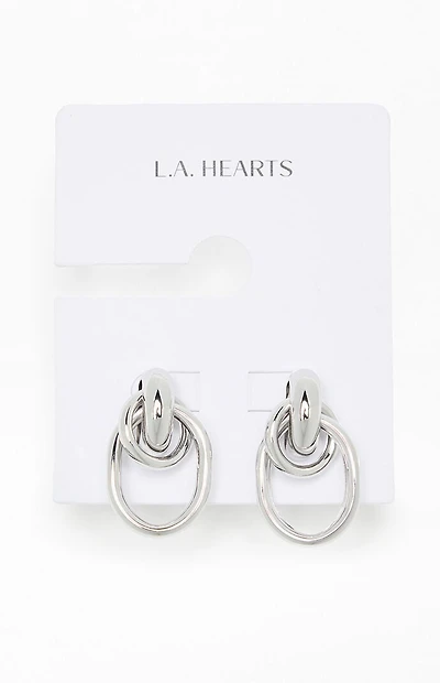 LA Hearts Silver Oval Hoop Earrings