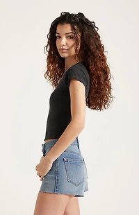 Pacsun Ivy High Waisted Denim Festival Shorts Raw Cut Light Blue