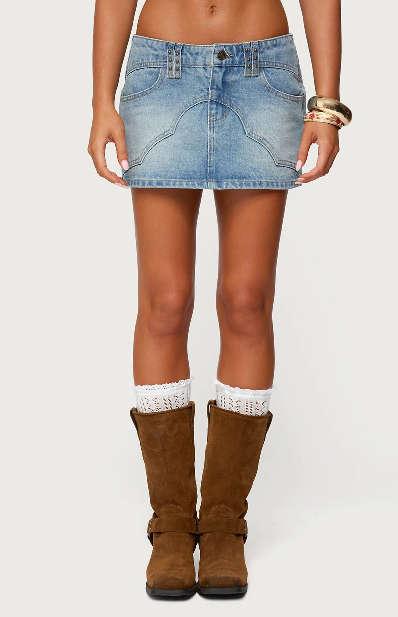 Edikted Tory Western Denim Mini Skirt