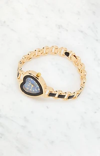 LA Hearts Gold & Black Metal Heart Watch