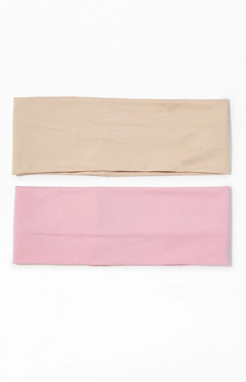 LA Hearts 2 Pack Pink & Tan Soft Basic Headbands