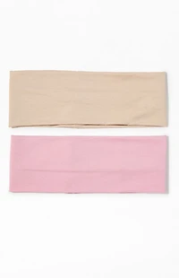 LA Hearts 2 Pack Pink & Tan Soft Basic Headbands