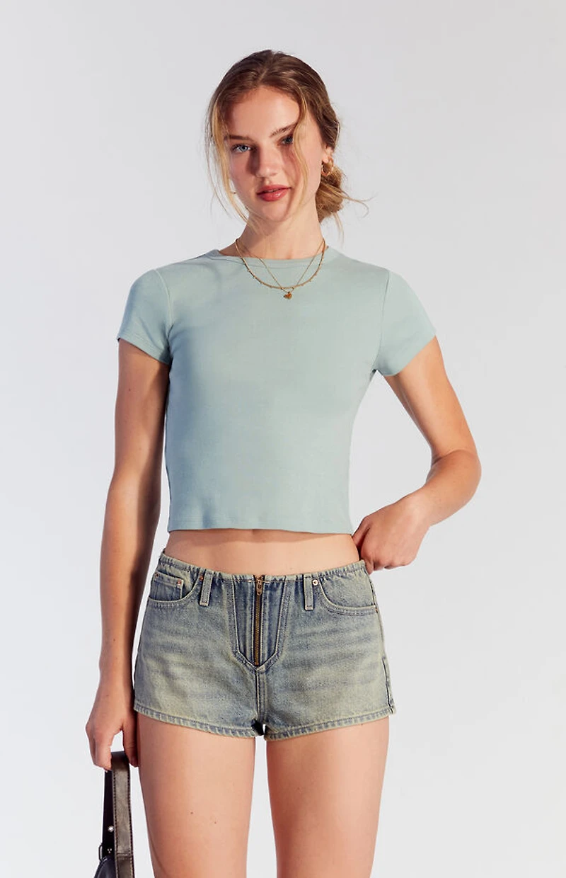 Pacsun Tinted Exposed Zipper Denim Micro Shorts