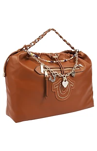 True Religion Cognac Vintage Chain Soft Hobo Bag