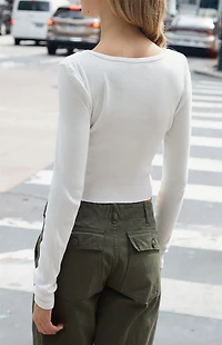 John Galt White Josephine Ribbed Long Sleeve Top