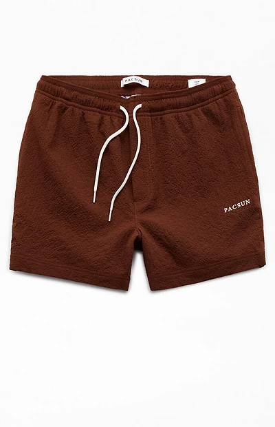 Pacsun Brown Sail Seersucker 4.5" Swim Trunks