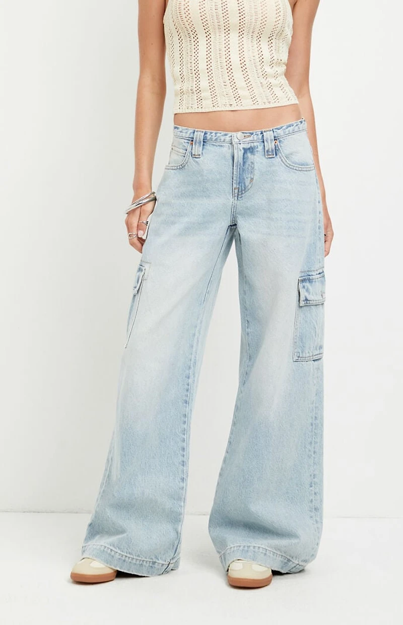 Pacsun Sloane Low Rise Ultra Baggy Jeans Cargo Light Blue