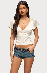 Edikted Aurora Satin Effect Ruffle Top