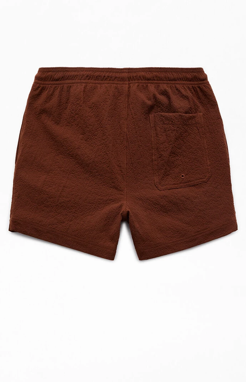 Pacsun Brown Sail Seersucker 4.5" Swim Trunks