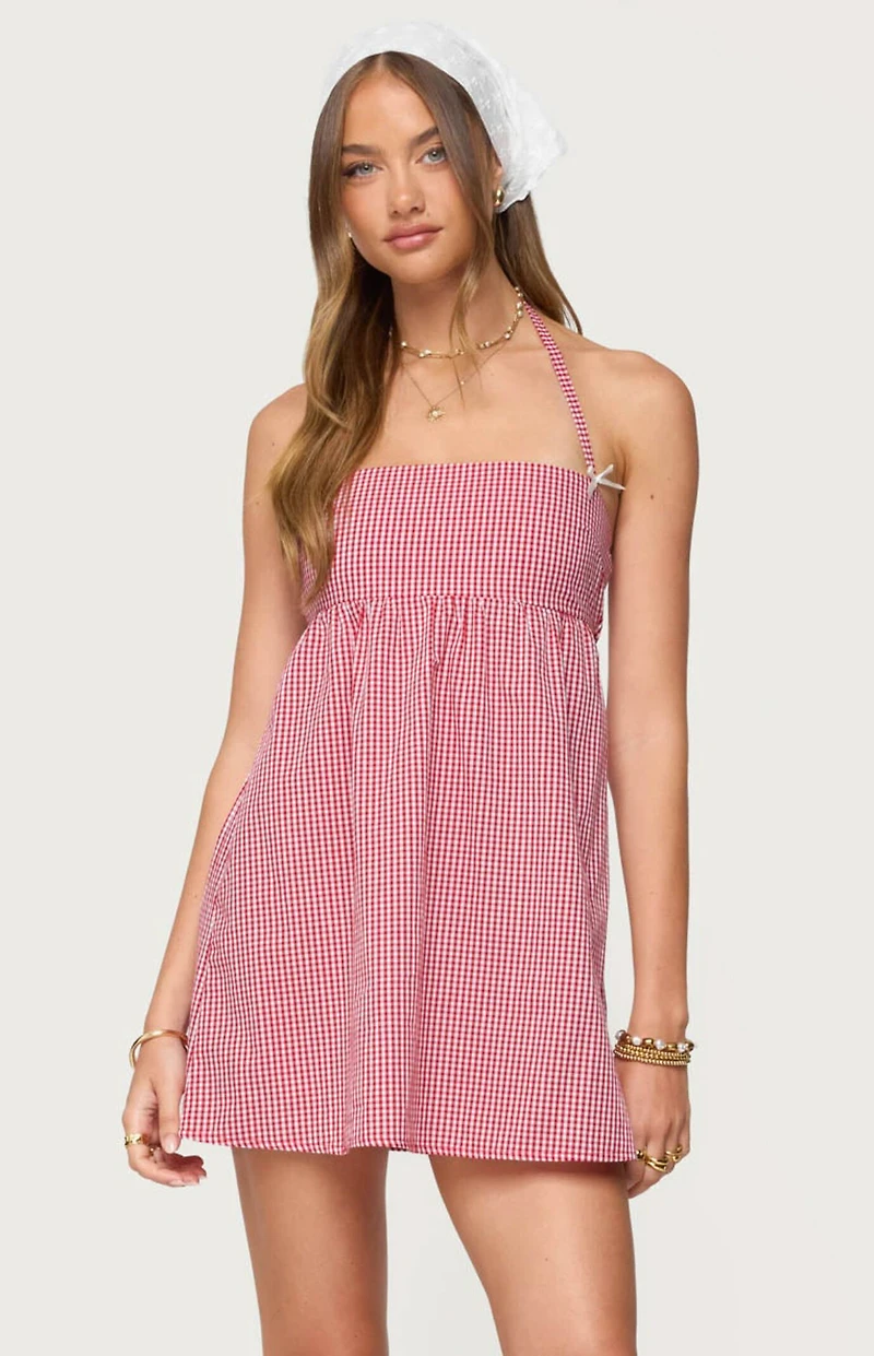 Edikted Rina Gingham Halter Mini Dress