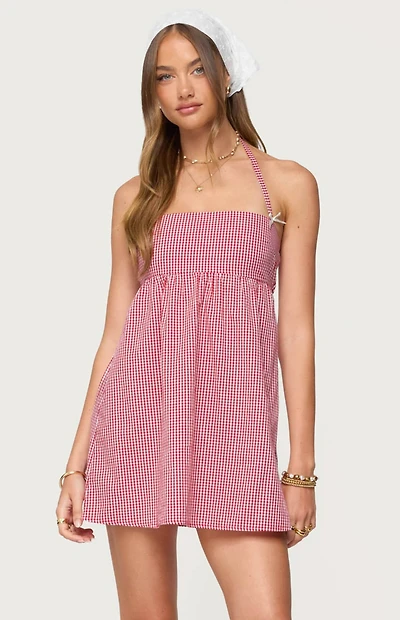 Edikted Rina Gingham Halter Mini Dress