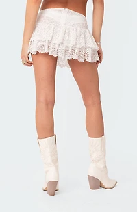 Edikted Ruffle Sheer Lace Low Rise Mini Skirt