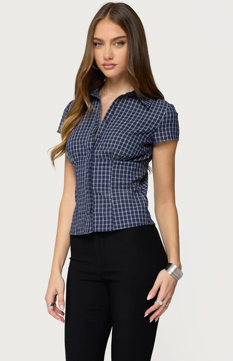 Edikted Oriya Gingham Tailored Button Up Shirt