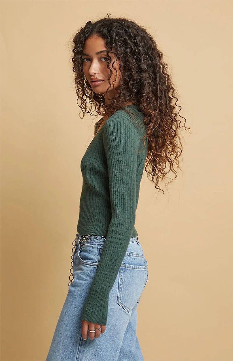 Beverly and Beck Mona Pointelle V-Neck Sweater