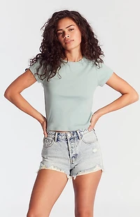 Pacsun Acid Wash Ripped Button Fly High Waisted Denim Festival Shorts