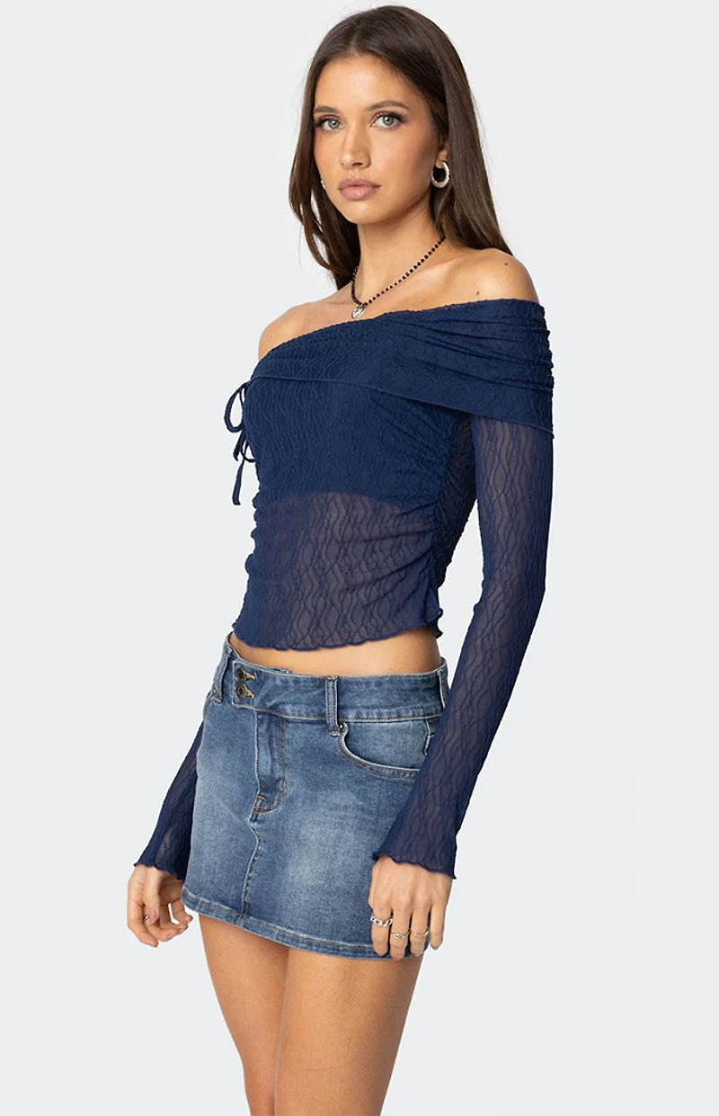 Edikted Drawstring Fold Over Sheer Top