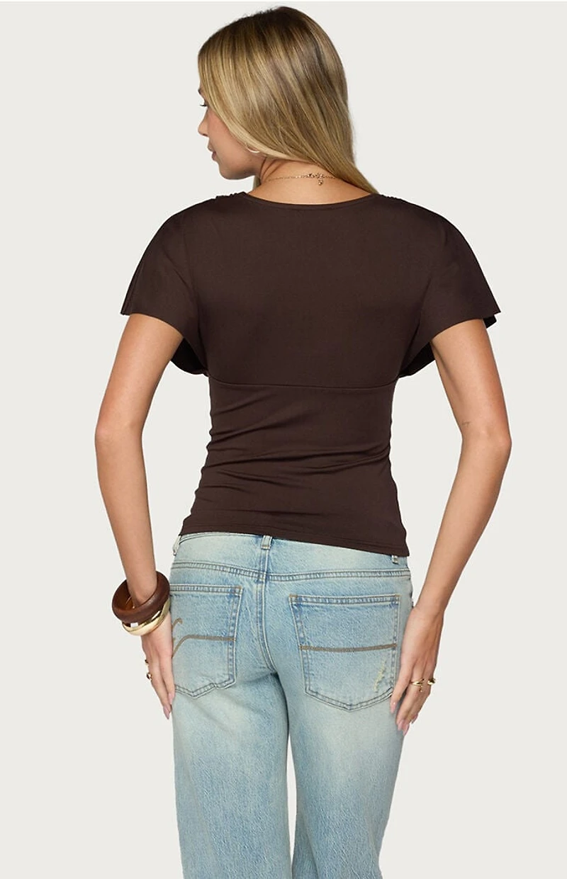 Edikted Flutter Plunging V Neck Top