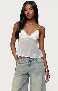 Edikted Sequin Sheer Mesh Babydoll Top