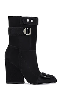 AZALEA WANG Women's Black Allona Faux Suede Heeled Booties