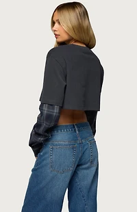 Edikted Plaid Sleeves Layered Crop Top