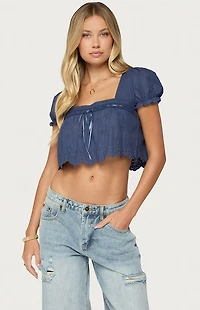 Edikted Joeli Cotton Eyelet Crop Top
