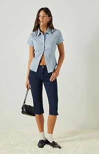 Beverly and Beck Clara Striped Button Up Top