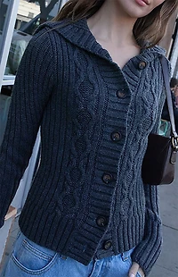 John Galt Gray Cable Knit Hooded Cardigan