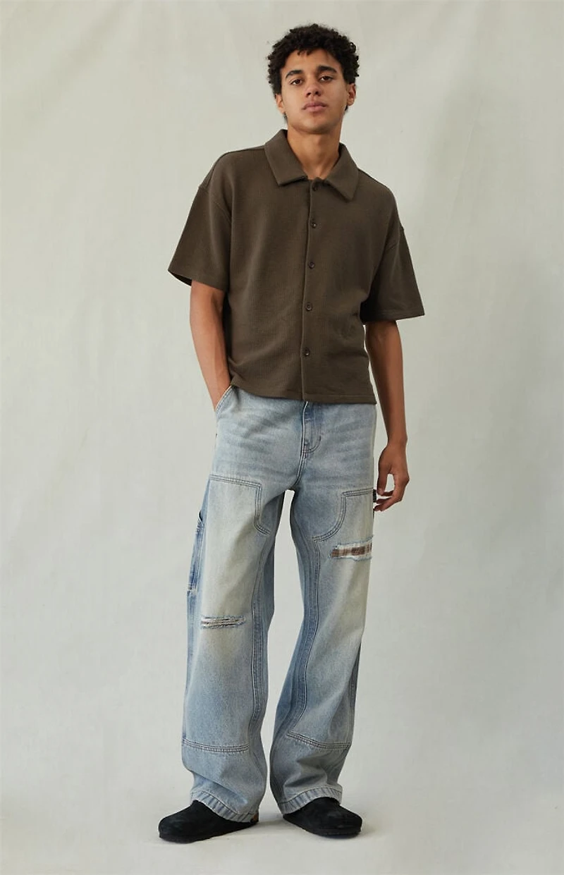 Pacsun Dylan Baggy Jeans Ripped Carpenter Plaid Medium Blue