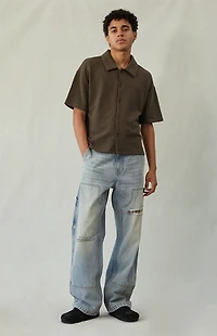 Pacsun Dylan Baggy Jeans Ripped Carpenter Plaid Medium Blue