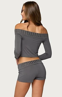 Edikted Amy Studded Off Shoulder Cowl Neck Top