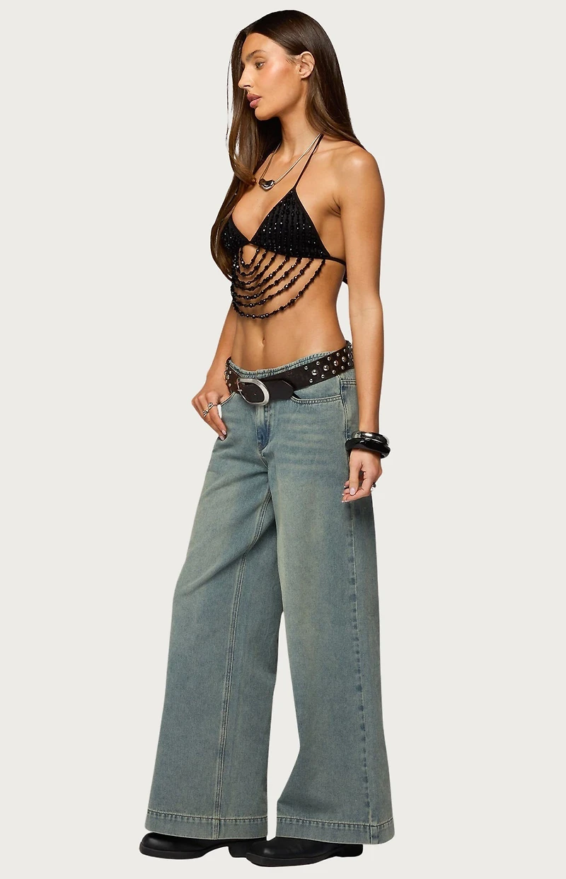 Edikted Beaded Cowl Neck Bra Top