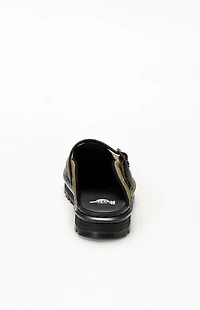 Dr Martens Olive Zebzag Quilted Canvas Slingback Platform Mules