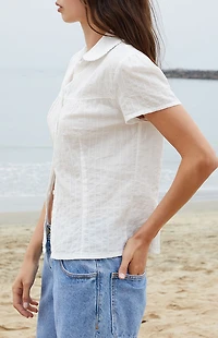 John Galt White Textured Teagan Collared Top