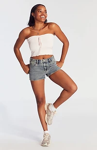 Pacsun Dark Indigo Zip Fly High Waisted Denim Festival Shorts